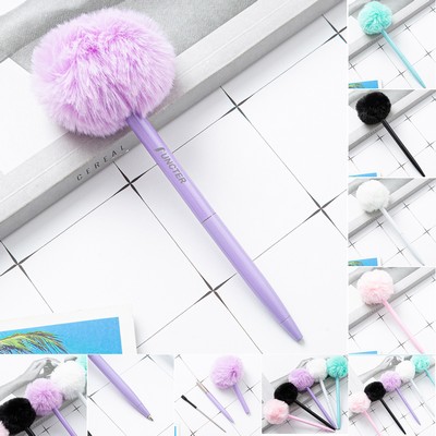 Cute Fluffy Pompom Metal Ballpoint Pen
