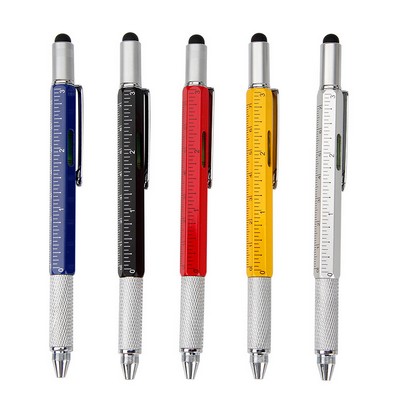 6-in-1 Multifunction Tech Gadget Ballpoint Pen/Stylus w/Scale & Ruler & Screwdriver & Level