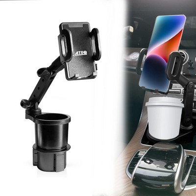 360 Rotation Car Cup Holder Expander Adapter with Cellphone Mount