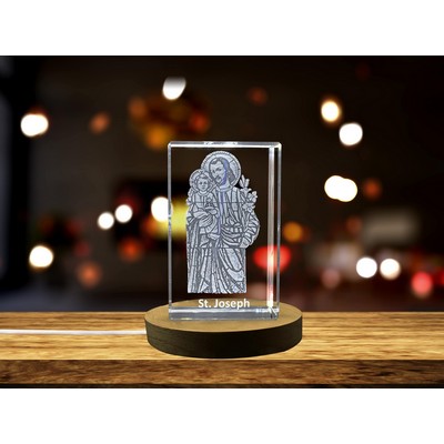 St. Joseph 3D Engraved Crystal Trophy Award - Guardian of Faith