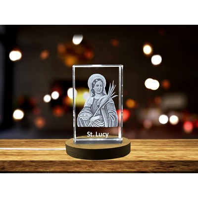St. Lucy 3D Engraved Crystal Trophy Award w/LED Base - Religious Art
