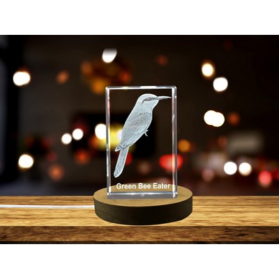 Green Bee Eater 3D Engraved Crystal Trophy Award - Gift for Bird Lovers