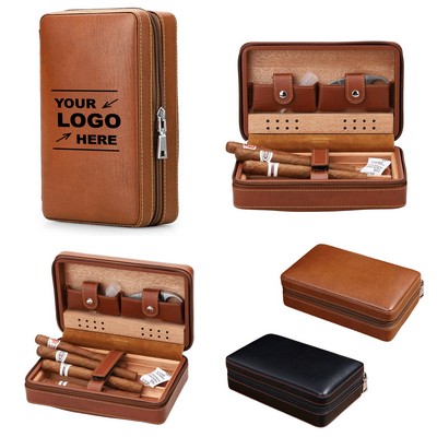 Luxurious Leather Cigar Case w/Wooden Lining