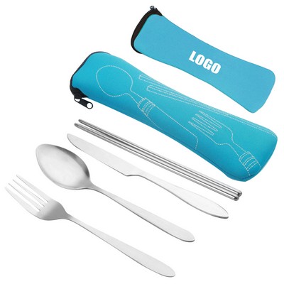 4-In-1 Spoon Fork Knife Cutlery w/Pouch
