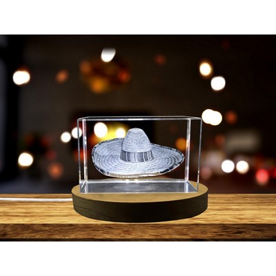 Sombrero Hat 3D Engraved Crystal Trophy Award w/LED Base