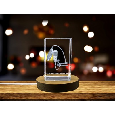 Faceted Crystal Condenser Microphone Trophy Award - Illuminated Decor