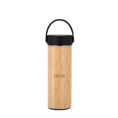 500Ml Bamboo Stainless Steel Cups Mug Straw Lid