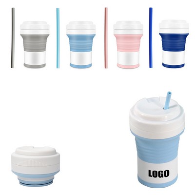 550Ml Collapsible Silicone Cup w/Straw
