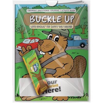 "Buckle Up with Buckley the Safety Belt Beaver" Coloring Book & 4-Pack of Crayon in a Poly Bag