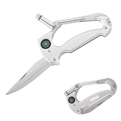 Carabiner Multi Tool with Knife Flashlight Compass