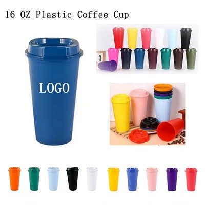 16oz Custom Food Grade PP Plastic Reusable Coffee Cup w/Lid