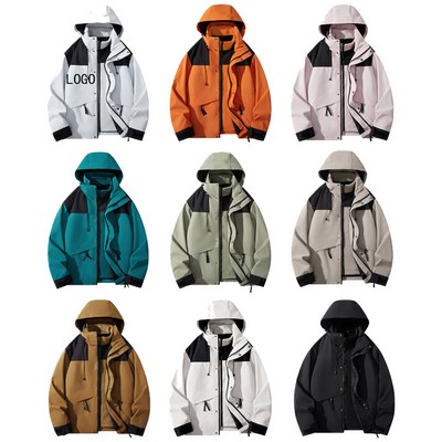 Waterproof and Windproof Outdoor Sports Fashionable Couple Color Blocked Three in One Hiking Jacket