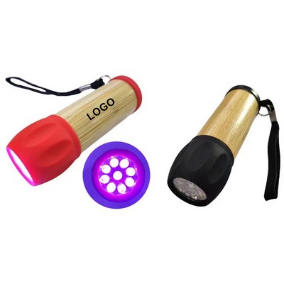 Eco-Friendly Bamboo Mini 9-LED Handheld Flashlight w/Lanyard