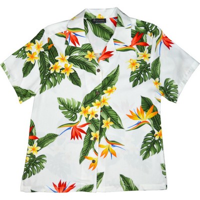 Ladies Hawaiian Shirt (DEEP INVENTORY) - 100% Silky Rayon Tropical Print w/ Coconut Buttons (XS-XXL)