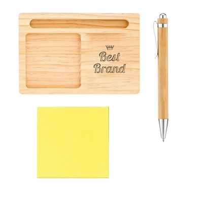 Wooden Desk Ensemble With Memo Pad And Pen