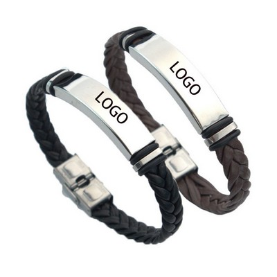 Custom Stainless Steel Leather Bracelet