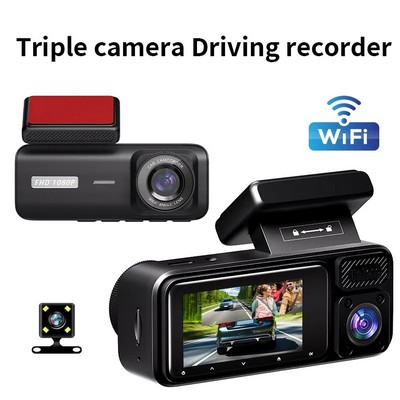 Full HD 3-Way Dash Cam Front Rear Inside Video Recorder with WIFI