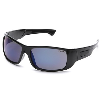 Furix Safety Glasses, Black Frame with Blue Mirror Anti-Fog Lens