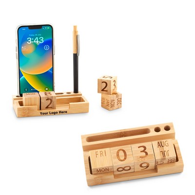 Wood Perpetual Calendar w/Stand