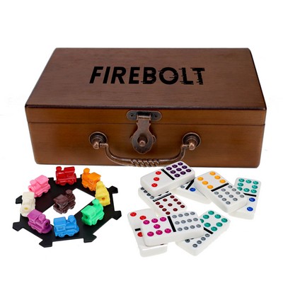 Mexican Train Dominoes in Wood Box
