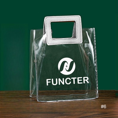 PVC Transparent Reusable Gift Bag Storage Bag W/ Rectangular Handle 9x10x5