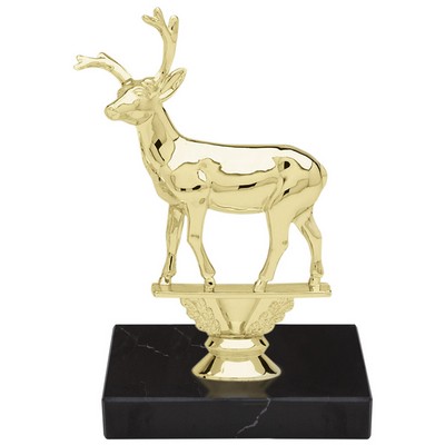 7 1/2" Deer Animal Gold Trophy on Black Marble Base