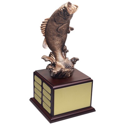 15 3/4" Antique Gold Brass Fish Figure Perpetual Trophy
