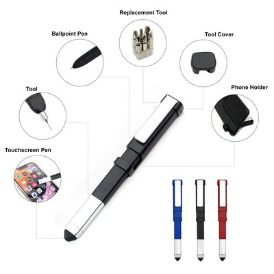 4" 1 Tech Tools Pen With Mini Screwdriver Set and Phone Stand