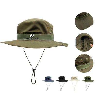 Wide Brim Sun Protection Bucket Hat W/Adjustable Cord
