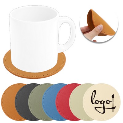 Stylish Round PU Leather Beverage Coasters