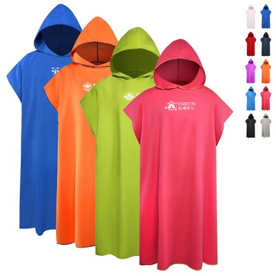 420GSM Solid Microfiber Absorbent Hooded Beach Robe For Adults