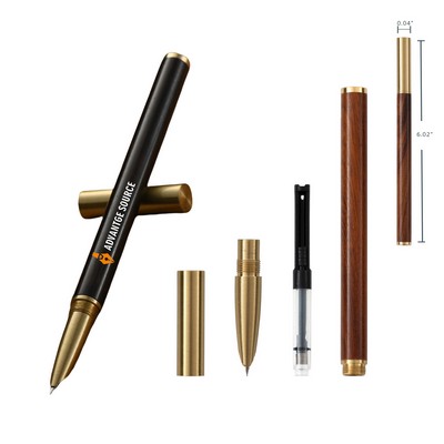 Wooden and Brass Barrel Fountain Pen