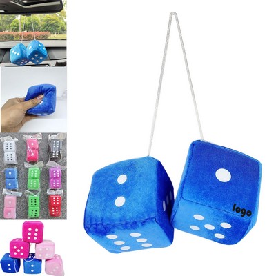 Fuzzy Dice Rearview Mirror Hanging Decor – Soft Fabric, Colorful Classic Car Accessory