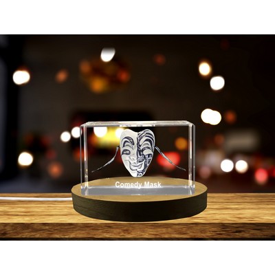 Comedy Mask Crystal 3D Engraved Trophy Award w/LED Base