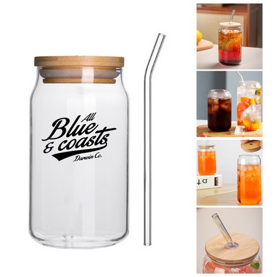 16 Oz Can Shaped Glass Cup with Bamboo Lid