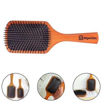 Large Beechwood Paddle Hair Brush with Air Cushion and Massage Bristles for Home Hair Care