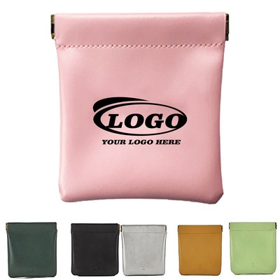 Auto-Close Leather Pouch for Earphones and Coins