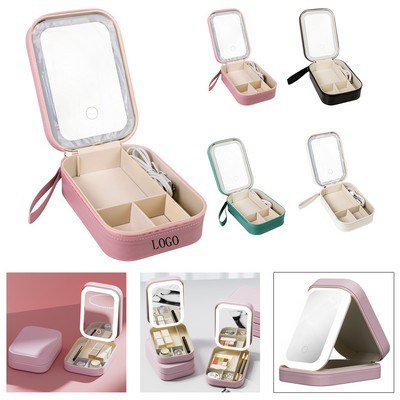 Rechargeable Makeup Box w/ Built-In Adjustable Lighted Mirror