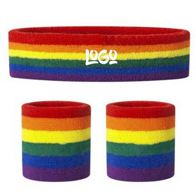 LGBT Rainbow Elastic Sports Headband Wristband Set