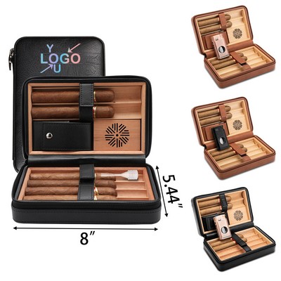 Leather Cedar Cigar Humidor with Lighter