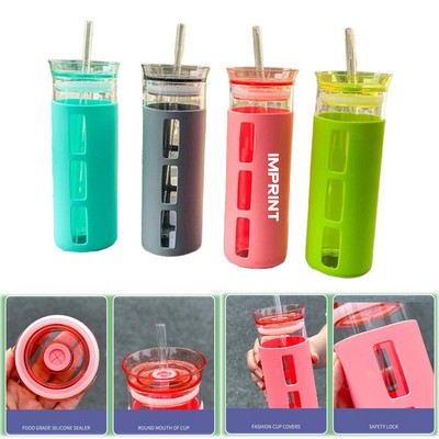 Glass Coffee Tumbler With Glass Straw