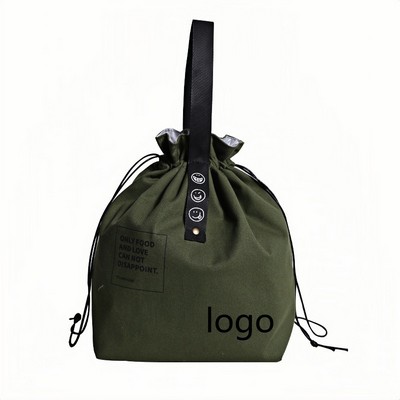Minimalist Drawstring Insulated Lunch Bag – Japanese Style Canvas Bento Cooler Tote