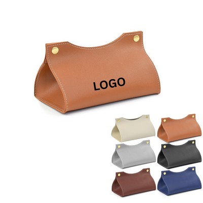 Executive PU Leather Tissue Box Holder - Custom Logo Desk Organizer