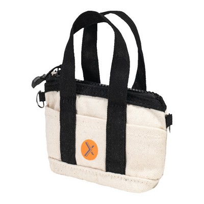 10 Oz Cotton Canvas Tiny Tote w/ Carabiner - 4.3" x 3" x 1.6"