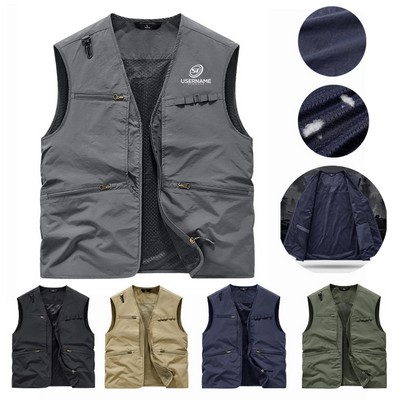 Mens Summer Utility Safari Vest Multi Pockets Fishing Vests