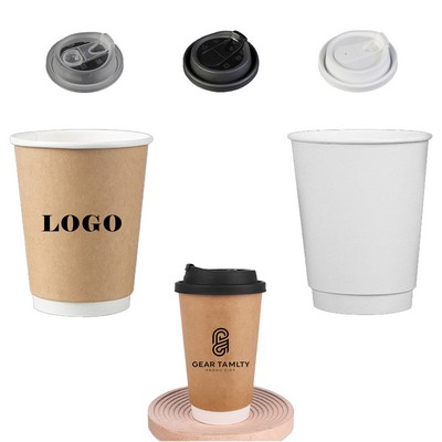 12oz Disposable Double-layer Paper Cup With Lid