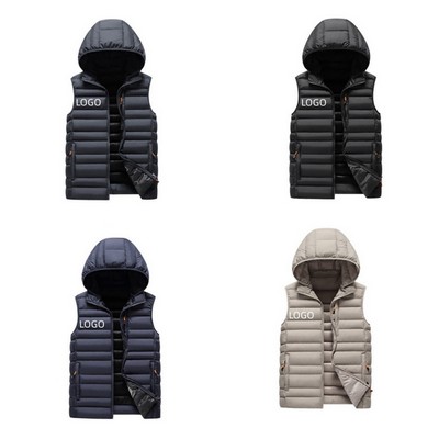 Cotton Hooded Vest with Layered Hem Detail