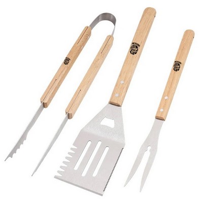 3pcs Custom Logo Wood Handle BBQ Tool Set