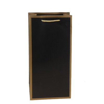 Double Bottles Wine Paper Bag Gold Accents On Edges With Braided Handle