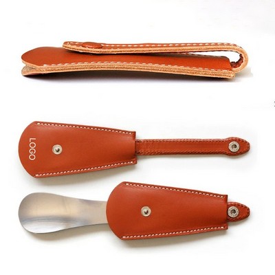 Stainless Steel PU Leather Folding Shoe Horn Portable Easy Store Shoe Helper